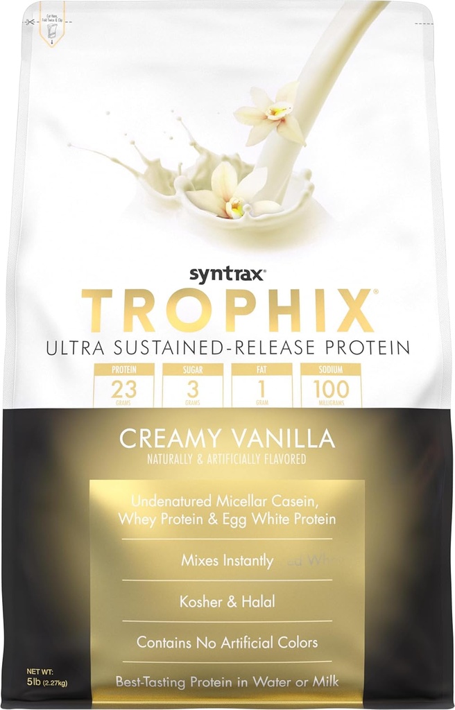 Syntrax Nutrition Trophix, Ultra Sustainaged- Release Protein Powder Blend, Creamy Vanilla 5 funtów, Real Vanilla Ben Specks