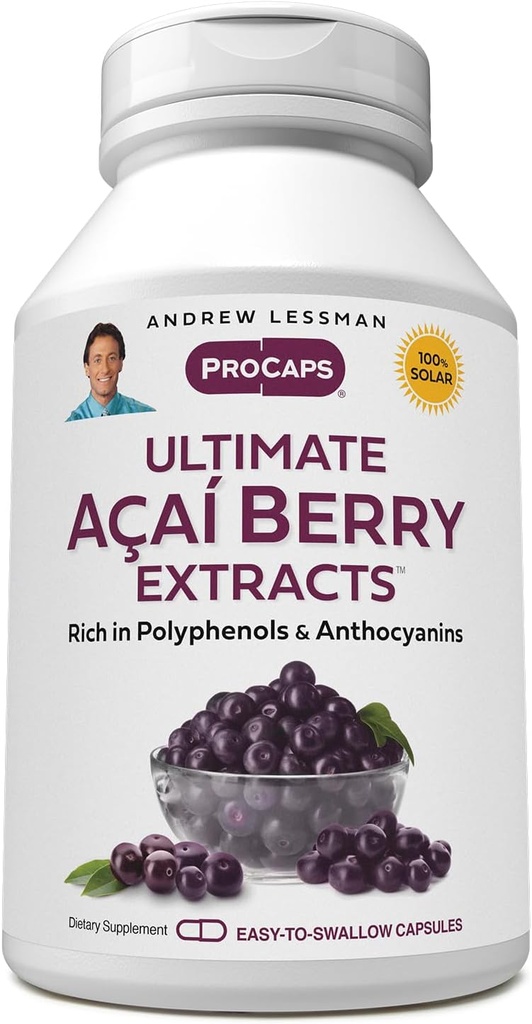 ANDREW LESSMAN Ultimate Açai Berry Ekstrakty 60 Kapsułki - Dostawa Standaryzowane, anty-Oksydant bogaty, Korzystne składniki Acai Berry. Wysokiej mocy. Związki ochronne. Brak dodatków