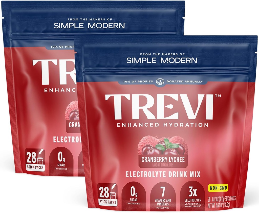 TREVI ™ Bezcukrowe elektrolity - Pakiety proszku nawadniającego do napojów - 56 Count - Cranberry Lychee