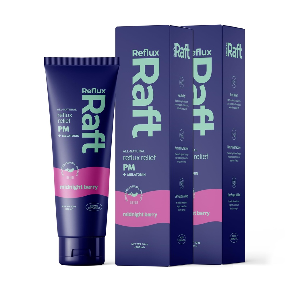 Acid Reflum Therapy PM, Organic Alginate & Melatonin, Rapid & Lasting Gerd, LPR & Trawienie Wsparcie objawów, Zero cukru, Gluten Free, Midnight Berry, 47 Gel Servings Per 8 butelek OZ, 2 Pack
