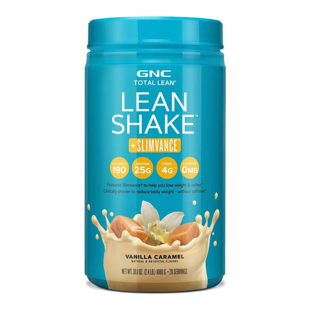 GNC Total Lean Shake + Slimvance, Proszek kofeinowy bez białka, pomaga zmniejszyć masę ciała, Wanilia Karmel, 20 Słupki