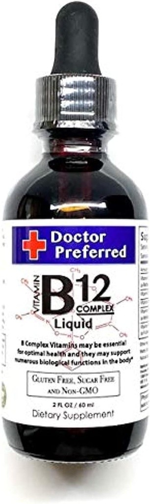 Witamina B12 Kompleksowe płynne krople podjęzykowe Szybkie wchłanianie B2, B3, B5, B6 i B12. 2 fl oz - 60 Day Supply