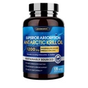 Kryl Oil 1200 mg Suplement Omega 3, Kryl Omega 3 z wysoką absorpcją EPA, DHA, Astaksantyna i fosfolipidy, Wspomaga serce i wspólne zdrowie, No Fishy Aftersmast - 120 Softgels (60 Sług)
