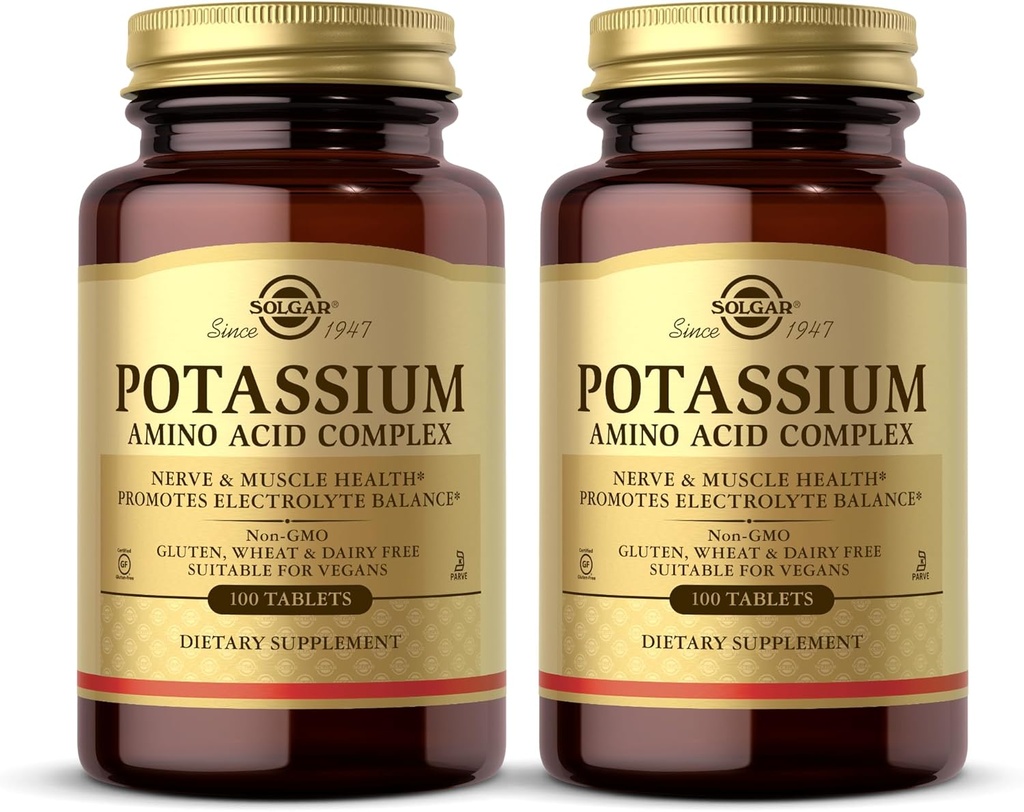 Solgar Potasu Amino Acid Complex - 100 Tablets, Opakowanie 2 - Promotes Electrolyte Balance - Non-GMO, Wegan, Gluten Free, Dairy Free, Kosher - 200 Razem Sługi