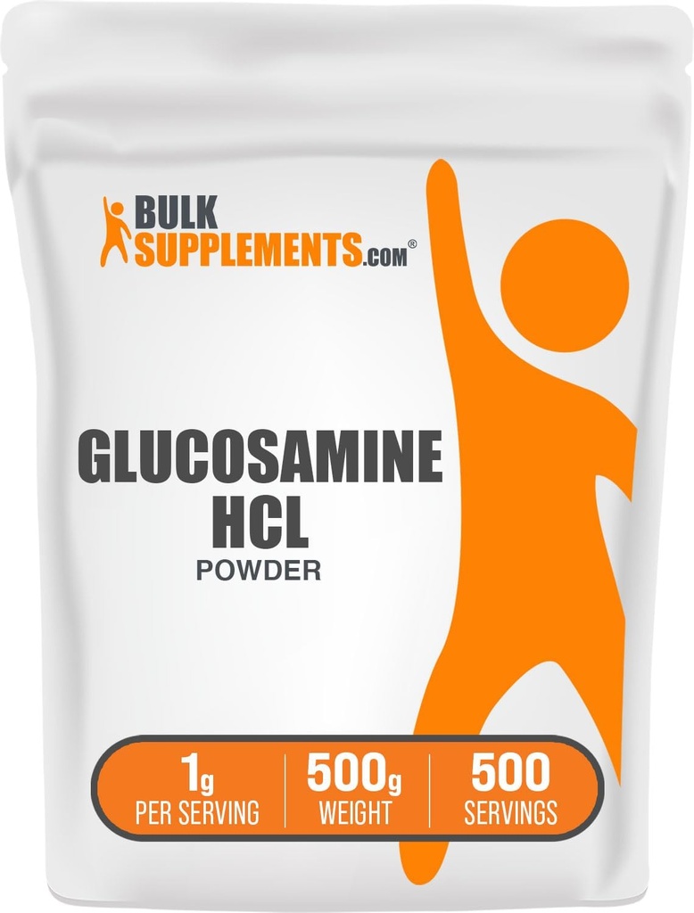 BulkSupplements.com Glukozamina HCl Proszek - Suplement glukozaminy, Suplement Joint Supplement - Gluten Free, 1 g na Serving, 500 g (1.1 lbs) (Opakowanie po 1)