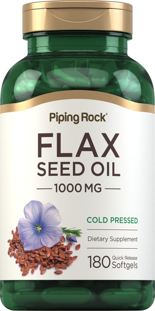 Piping Rock Flaxseed Oil 1000mg Softgel kapsułki 124; 180 Hrabia 124; Cold Pressed Supplement Supplement Supplement 124; Non-GMO, Gluten Free