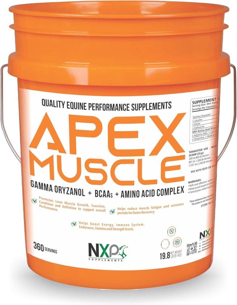 APEX Muscle, Body & Strength Builder for Horses - Energy, Endurance, Stamina, Recovery Support - Gamma Oryzanol BCAA Amino Acids Lysine Carnitine L-Arginine AKG 19.8 lb (360 Servings)