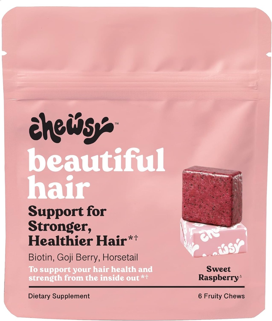 Chewsy - Beautiful Hair Chews - Promotes Stronger, Healthier Hair, Biotin, Vitamin C, A, B12, D3, Goji Berry - 6- Day Supply