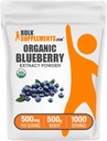 BulkSupplements.com Organic Blueberry Extract Powder - Blueberry Extract Supplement, Antioksydant Support - Vegan & Gluten Free, 500mg na jedną porcję, 500g (1,1 lbs) (opakowanie po 1)
