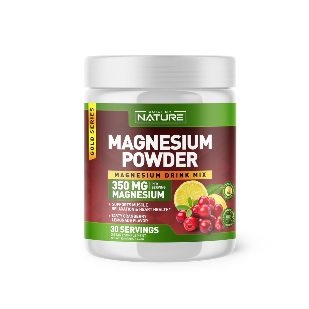 Wybudowany przez Nature Magnezu Proszek - Napoje przeciwstresowe Mix dla Spokój i Regularność - Magnezu Citrate Supplement - Relaks, Mięśnie i Heart Support - Lemoniada żurawinowa Flavor - 30 Służenia