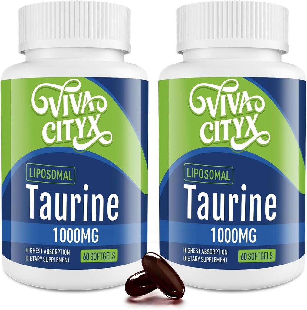 Tauryna 1000mg - Liposomal Tauryna Acid Supplement for Heart, Liver, and Brain, Longevity, Ćwiczenia - Wysoka absorpcja, Wegan & Gluten Free (60 Softgels - 2 Pack)