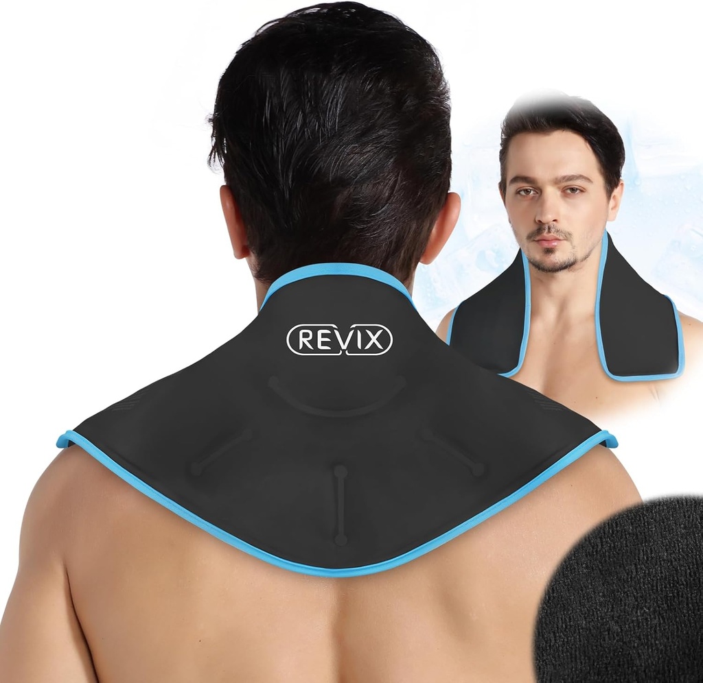 REVIX Ice Wrap Neck Ice Pack for Neck and Shoulders, Terapia Promocji Elastyczności i Mobilności, Hot Cold żel Packs Reavable for Post- Workout, Czarny