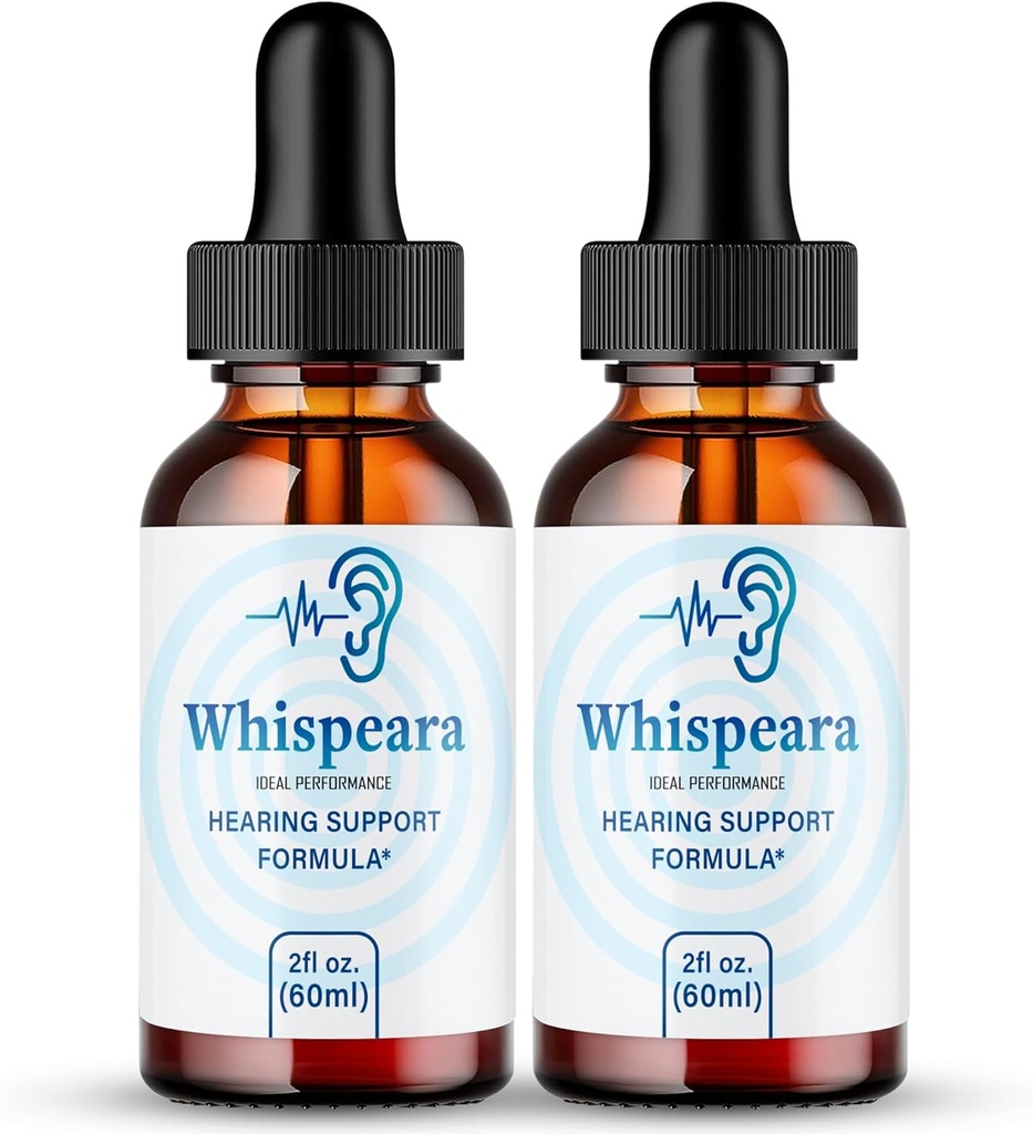 Whispeara Tinnitus Relief do pierścieniowych kropli usznych, Pierścień przezroczysty krople do szum w uszach, Maksymalna moc, Advanced Formula suplement słuchu, Uszy dzwonienie szum w uszach, Opinie Whispeara (2 Pack)