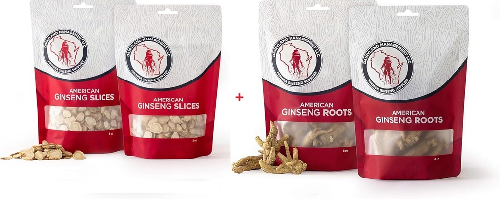 Dairyland American Ginseng Slices and Roots - 16 oz Pack Each of Wisconsin Ginseng - Bezpośrednio od rolników do konsumentów
