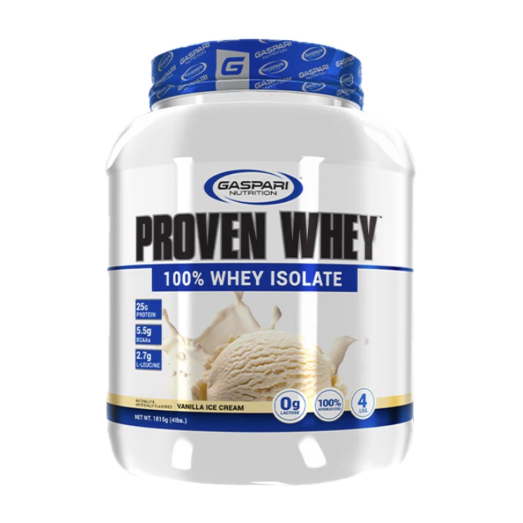 Gaspari Nutrition Proven Serwatka, 100% Zhydrolizowany Izolat serwatki, Wysokie Białko, Laktoza wolna, Niskie węglowodany i niski cukier (4lb, Wanilia Lody)