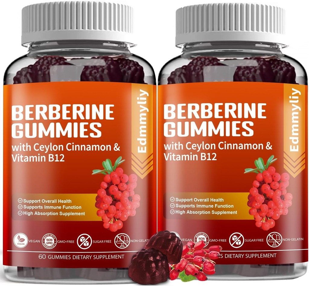 Suplement berberyjski z Ceylon Cynamon - Wolny od cukru Berberyna 1500mg Gumiaki dla mężczyzn i kobiet - Wsparcie dla immunologicznego i metabolizmu i energii