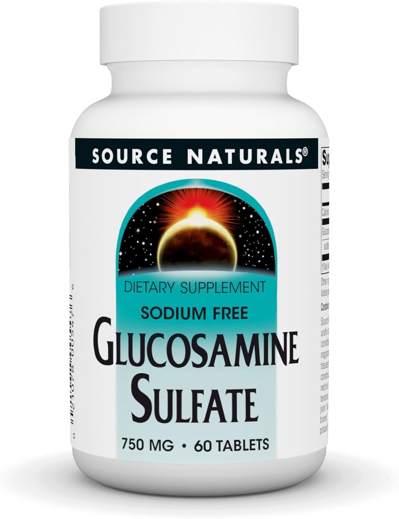 Źródło Naturals glukozamina siarczan, bezsodowy 750 mg do wspólnego wsparcia - 60 tabletek