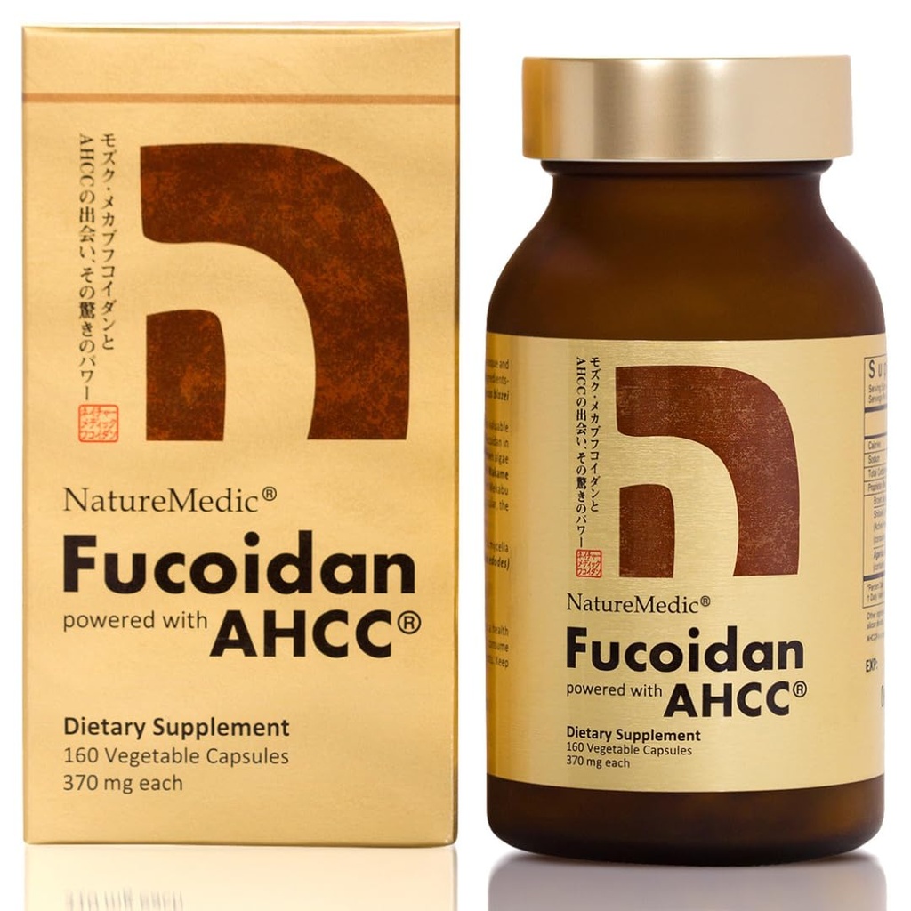 Fucoidan zasilany AHCC ® Brown Seaweed Immunitet Suplement z wysokiej czystości Organic Mekabu Mozuku Agaricus 1 Butelka - 160 Kapsułki warzyw Made in Japan