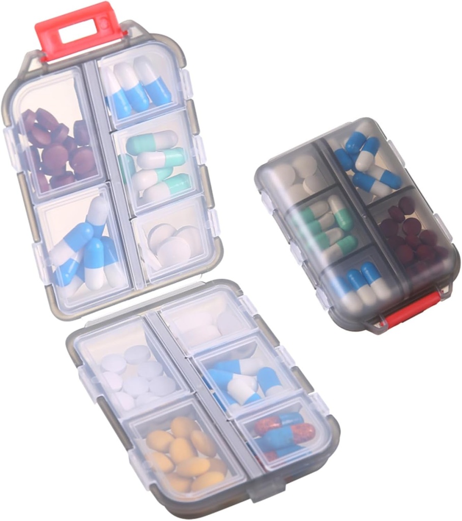 1Pack Travel Pill Organizator - 10 Komory Pill Case, Compact and Portable Pill Box, Perfect for On- The- Storage, Pill Holder for Purse Gray