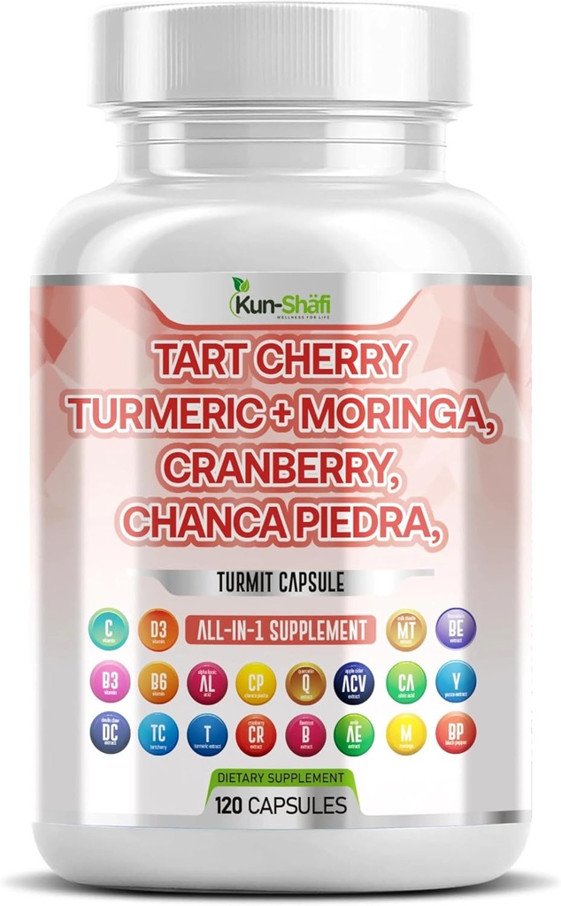Tart Cherry Extract kapsułki 20 000 mg z Turmeric 8000mg Moringa 4000mg Cranberry 2000mg Chanca Piedra Celery Quercetin ACV Pomegranat L Selenometionina - Poziomy mocznikowe - 120 Ct