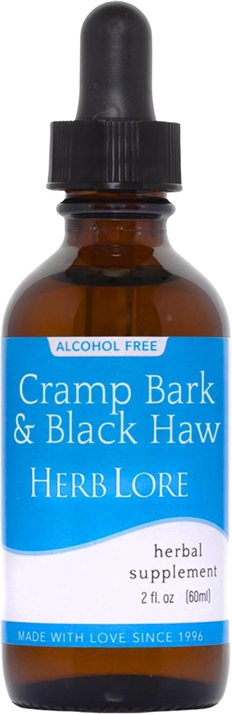 Herb Lore Cramp Bark & Black Haw Tincture - Alkohol wolny płynny Herbal menstrual Cramp Supplement Drops for Period Cramps, Napięcie mięśni i Uterine Support (2 fl oz)