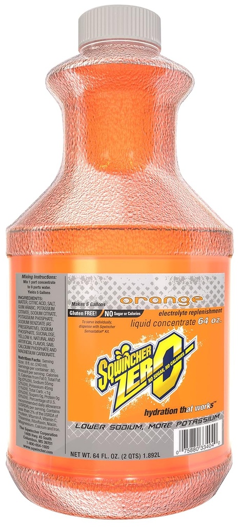Sqwincher Zero Liquid Concentrat Bis124; Pomarańczowy Flavored 124; Cukier wolny 124; Niska Calorie Bis124; Niski Sodu 124; Napoje suplementacyjne Electrolyte Hydration Drink Mix 124; Robi 5 Galonów Napojów 124; 64 oz (Opakowanie 6)
