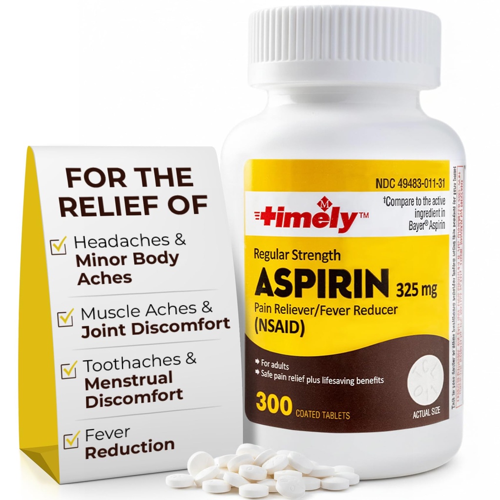 LABS TYME- CAP, INC. Czas 300 Liczenie regularnej siły Aspiryna 325mg dla dorosłych - W porównaniu do Bayer - Pokryta regularna siła Aspiryna tabletki - Reliever Pain for Minor Aches and Pains - Made in USA