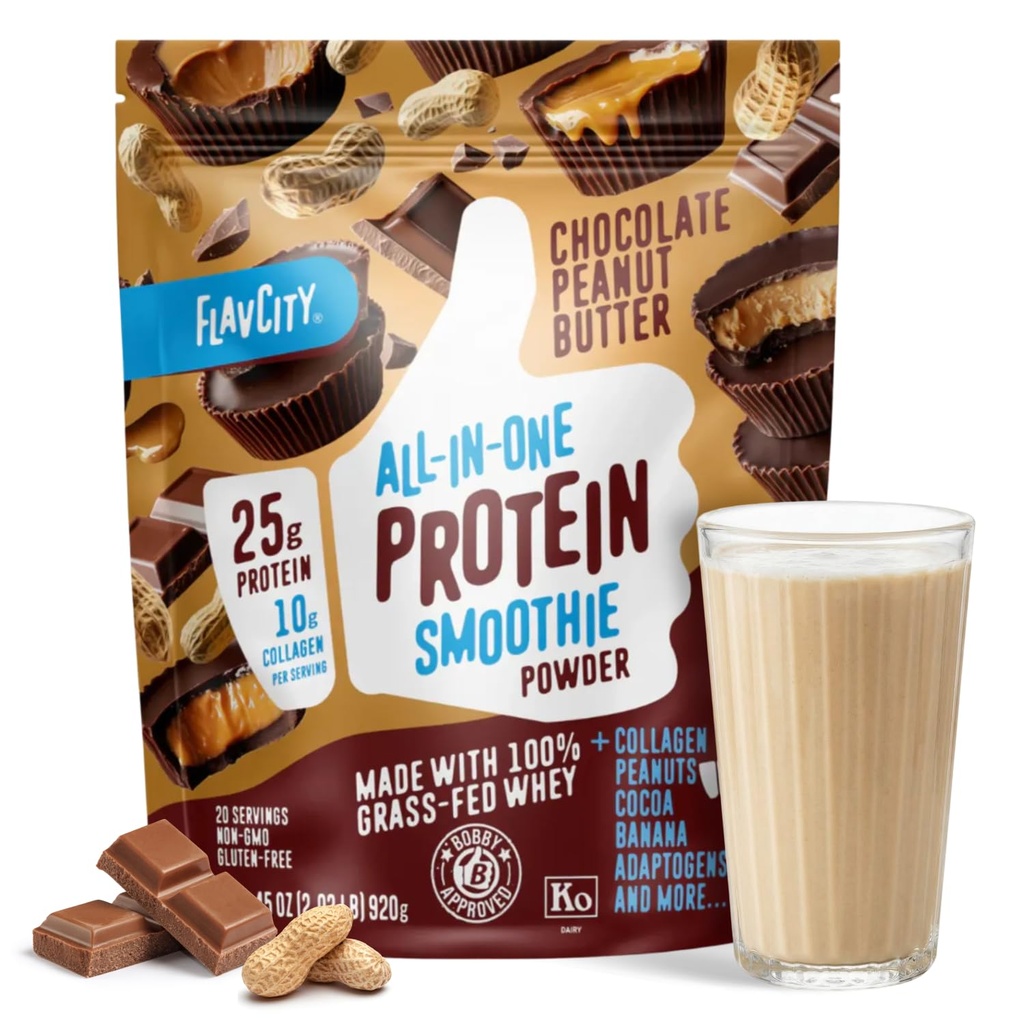 FlavCity trawa karmiona białkiem czekoladowym z serwatki - Czekoladowe masło orzechowe - 25 g białka & 10 g kolagenu - wykonane z organicznego mleka kakaowego i kokosowego - gluten Free & No Added Cugars (20 Servings)