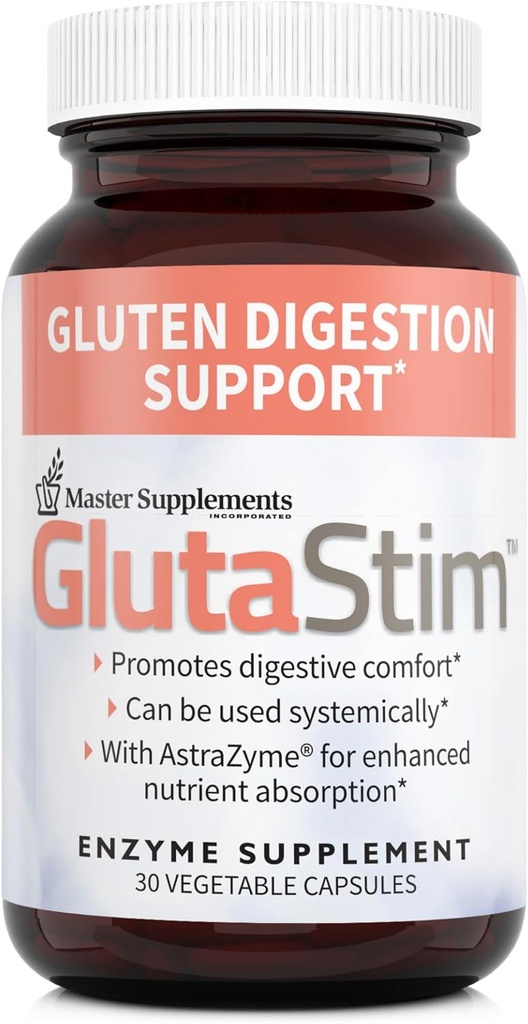 Master Supplements GlutaStim - 30 Kapsułki wegetatywne - Gluten Support - Zapewnia wsparcie pokarmowe + Gaz & Bloating Relief - Vegan, Gluten Free - 30 Służenia