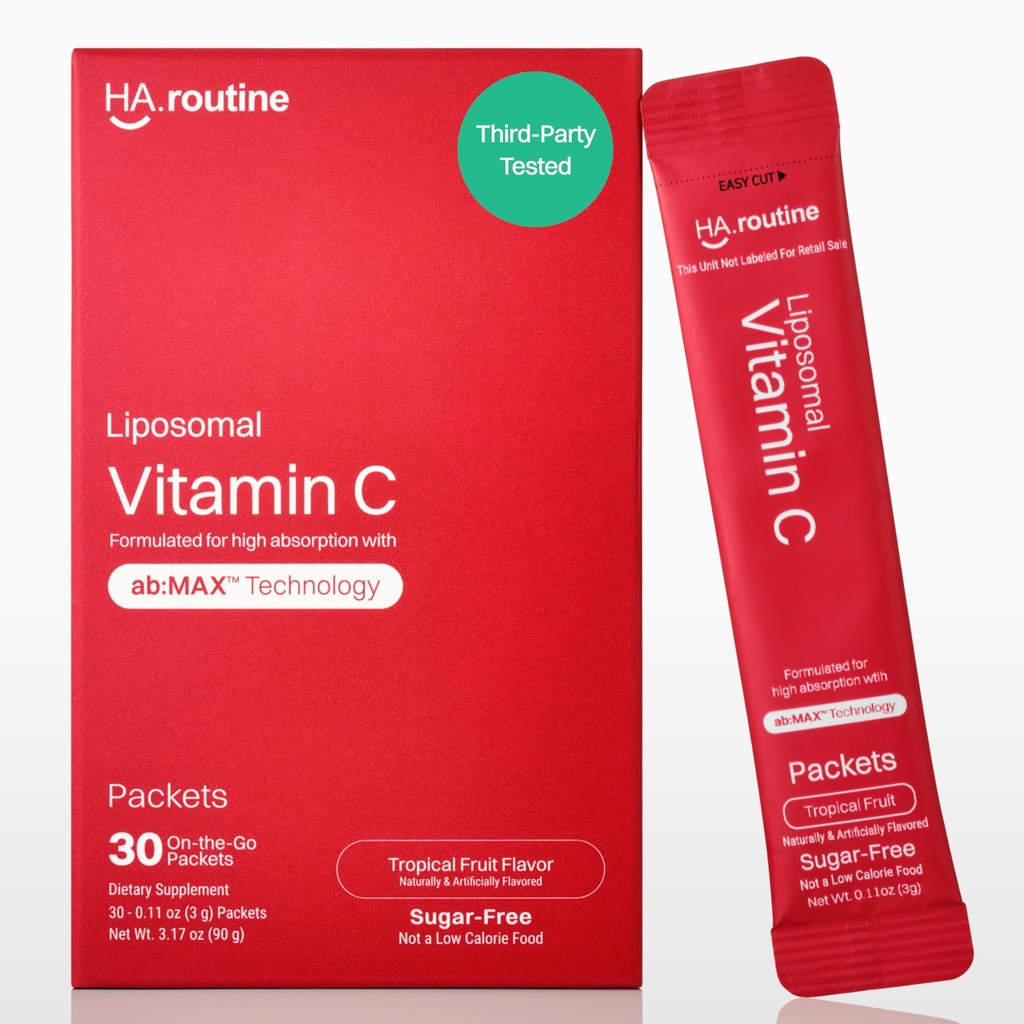 Liposomalna witamina C Proszek, Pakiety bez cukrów dla dorosłych, 500 mg On- The- go Suplement wsparcia immunologicznego, Potężny przeciwutleniacz, Energy Booster - 30x Pakiety, Tropical Fruit Flavor