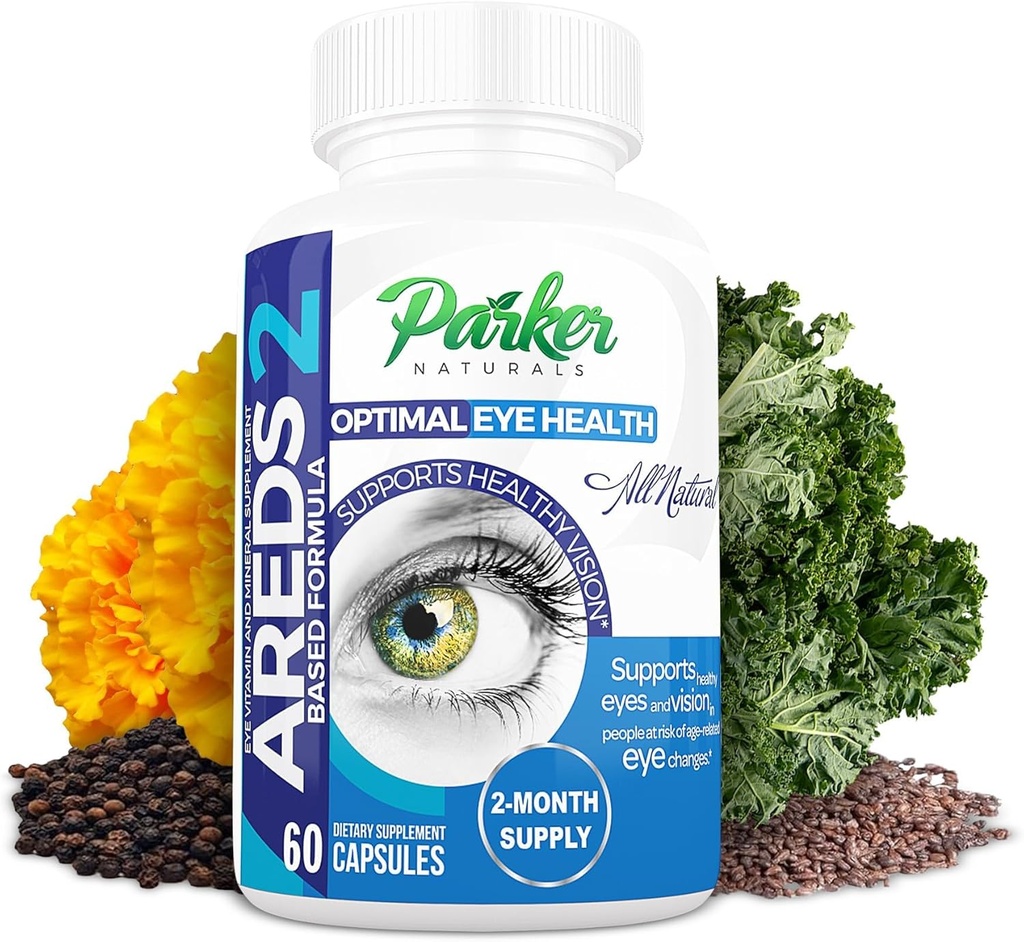 Parker Naturals Optimal Eye Health Witamina & Suplement mineralny, Suplementy do oczu i witaminy do widzenia z witaminą C & E, Luteina i Zeaksantyny Suplementy, 60 Czapki