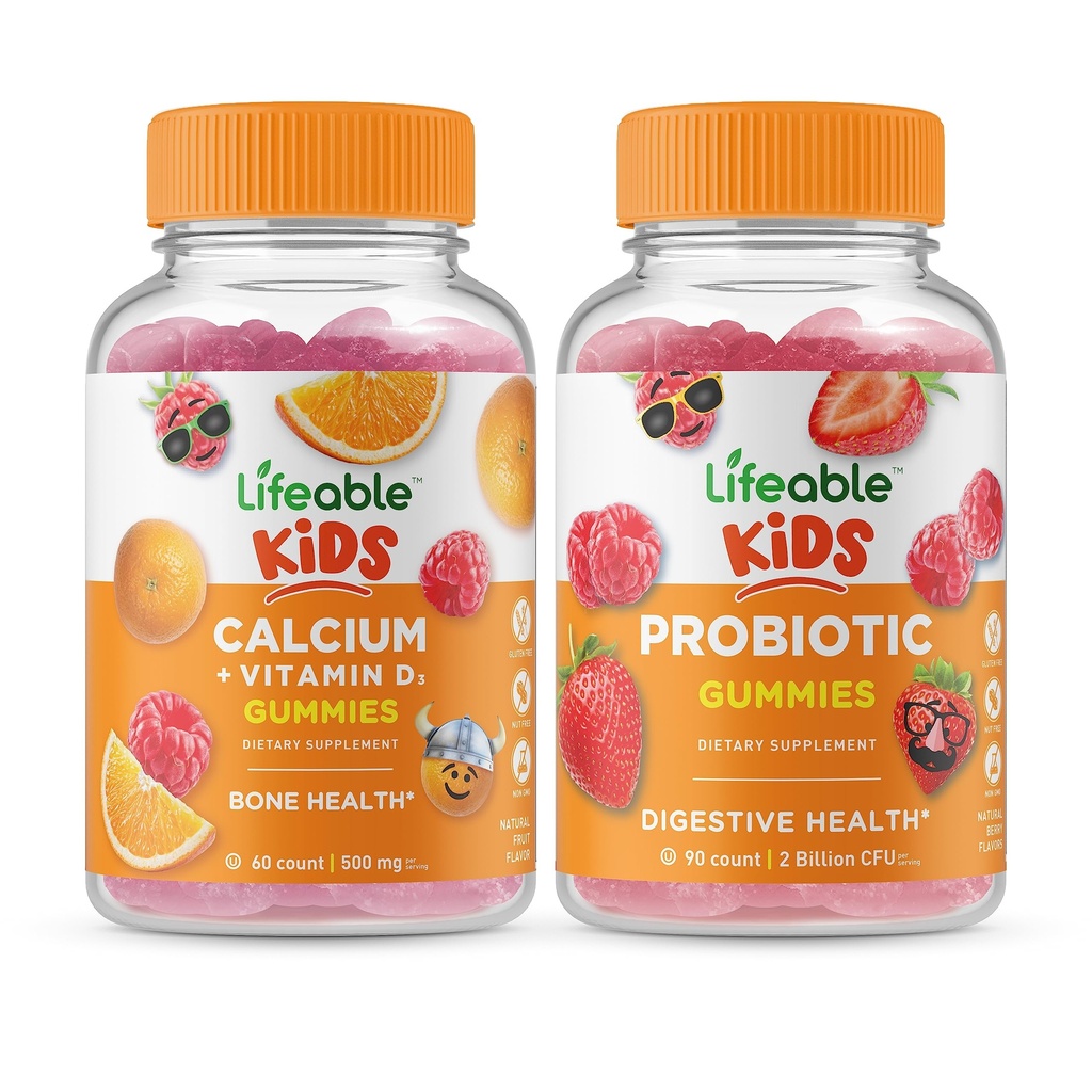 Żywy wapń z witaminą D Dzieci + Probiotyk 2 Miliard CFU Dzieci, Gummies Bundle - Great Desting, Suplement witaminy, Gluten Free, GMO Free, Gummy do żucia
