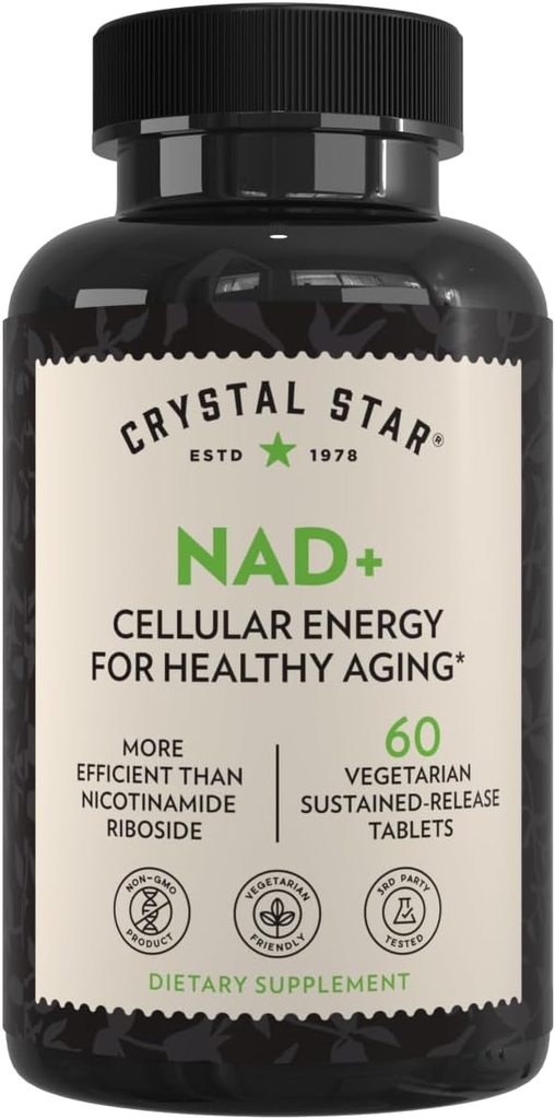 Crystal Star NAD + (60 tabletek) - Opatentowany NAD na energię komórkową i zdrowy starzenie - Clinically-Udowodnione bardziej wydajne niż Nikotynamid Riboside - 30 Day Supply - Non-GMO