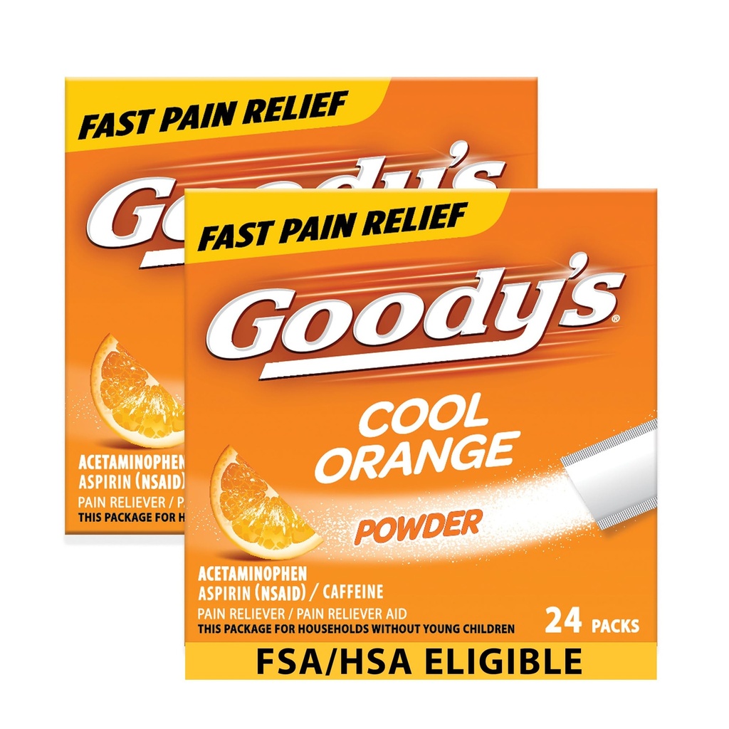 Dodatkowa siła Goody 'ego Ból głowy Proszek, Cool pomarańczowy aromat rozpuszcza opakowania, 24 pojedyncze opakowania (2 opakowania)
