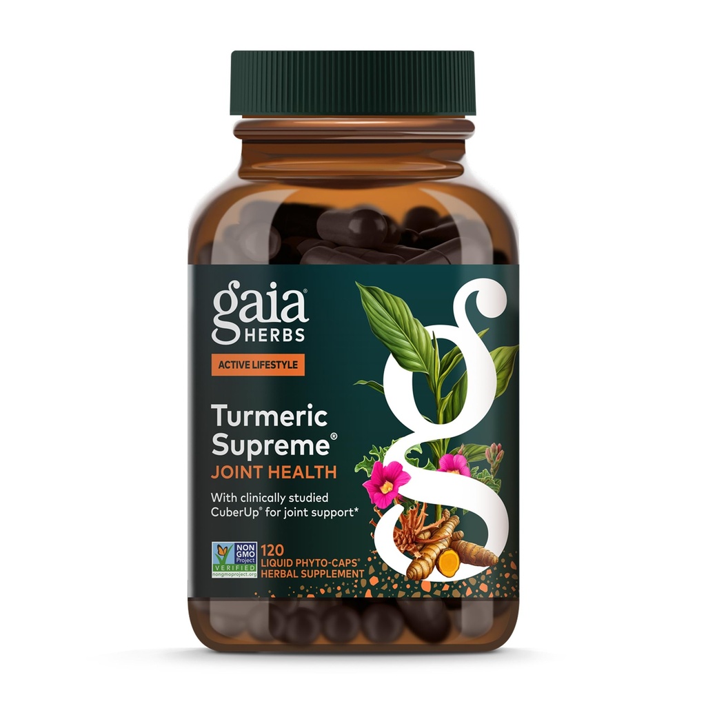 Gaia Herbs Turmeric Supreme Joint Health - Joint Supplement Supplement - Z Quercetin, Black Pepper, Boswella, Ginger Root, Curcuminoids, & More- 120 Płynne kapsułki fito- (30- Day Supply)