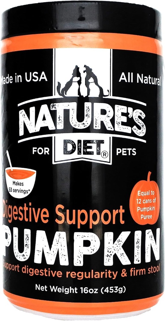 Nature 's Dieta Pet Suszony Pumpkin Powder Digestive Support Natural Fiber for Firm Stool, Regularność (16 oz = 53 Służenia)