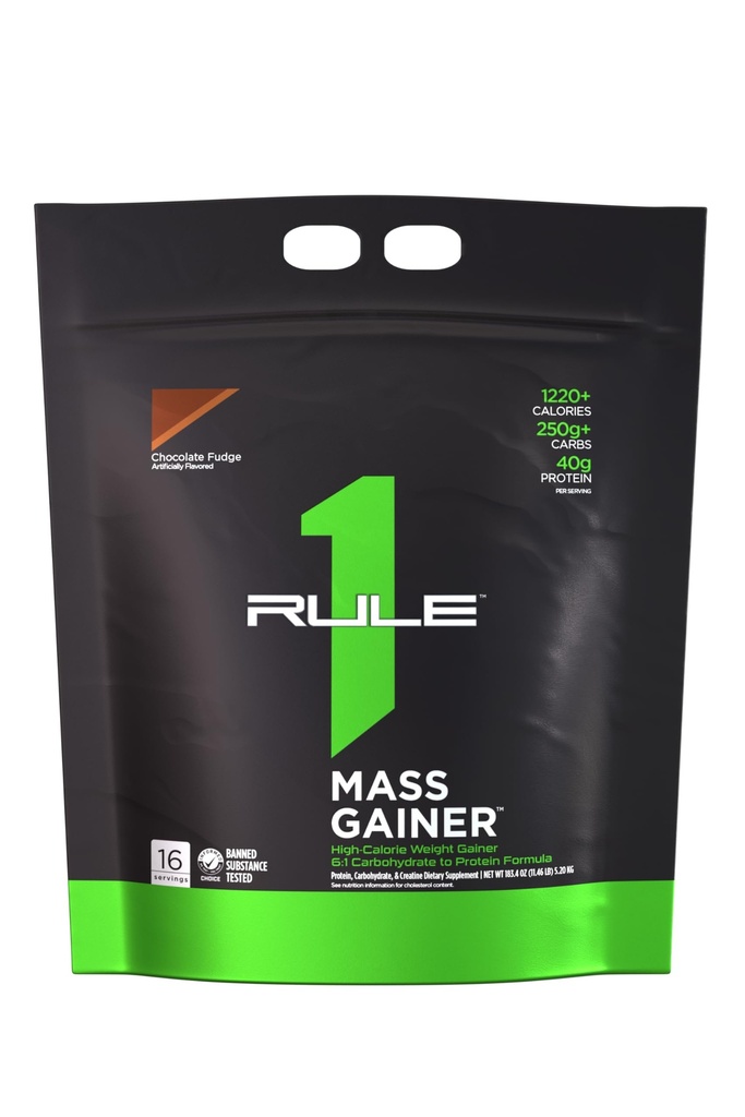 Reguła 1 Białko Mass Gainer - Wysoka Calorie Weight Gain Formuła z 1,220 + Kalorii, 250g + Complex Carb Blend, 40g All- Serwatka Białko na Serving (16 Służenia, Czekoladowe Fudge)