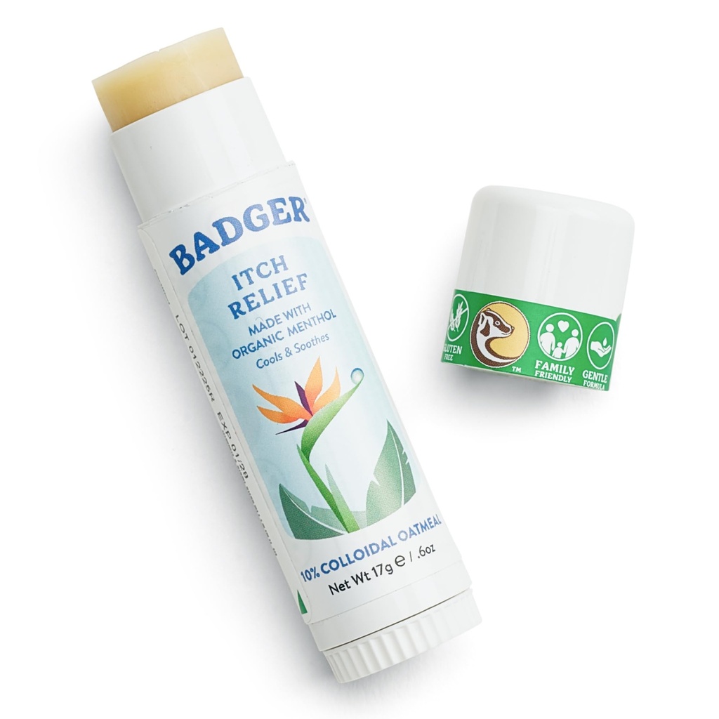 Borsuk Bug Bite Itch Relief Stick, Naturalny i organiczny krem przeciwswędzeniowy dla Bites Bug, Wysypki & Poison Ivy, Szybkie Swędzacze Relief Skóry po Bite, Działa świetnie, Pachnie świetnie, Łatwy w użyciu, .6 oz