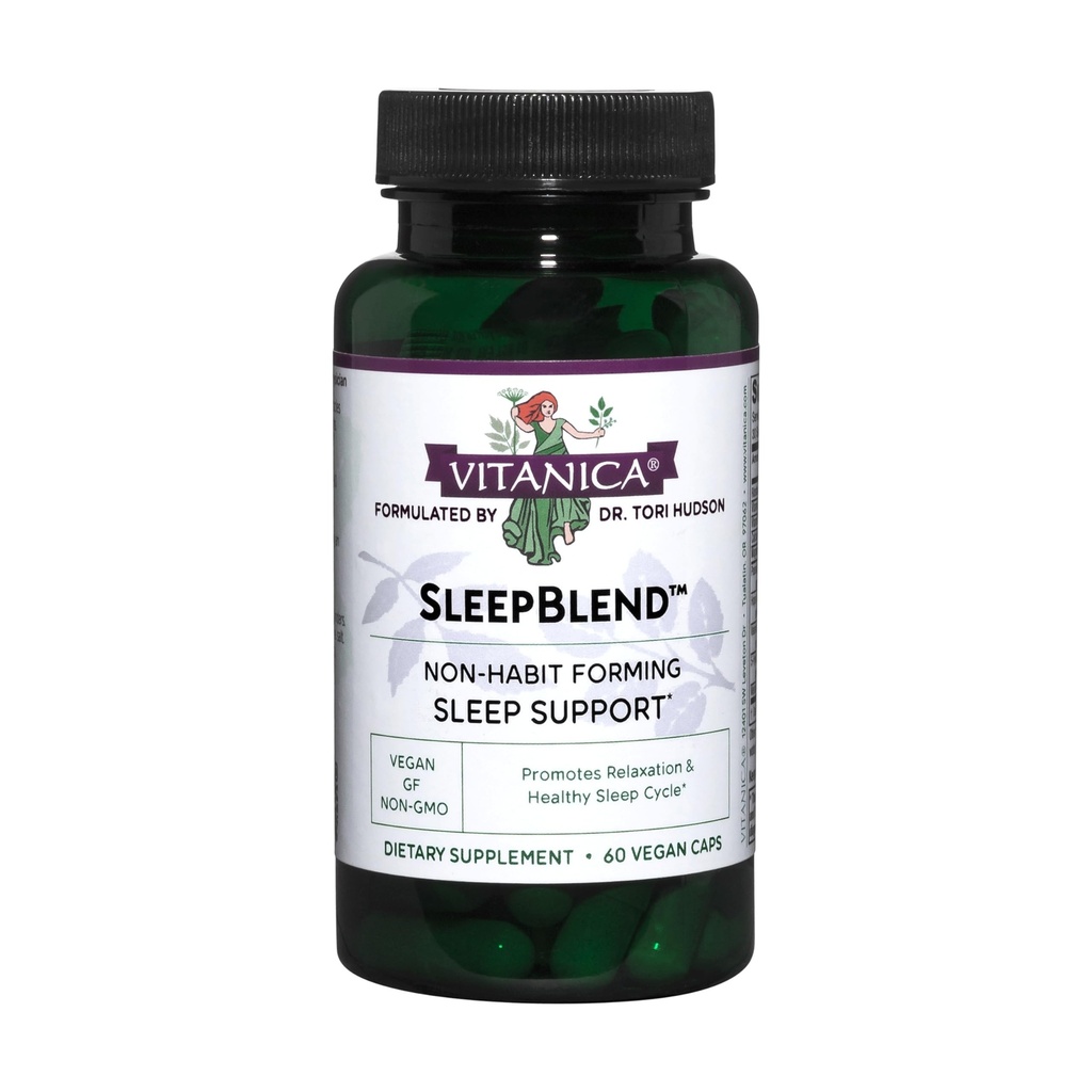 Vitanica Sleepmix, Non Habit Forming Sleep Supplement Supplement, z Melatonin, Valerian Root, Passionflower i Chops, Wegan, 60 Kapsułki
