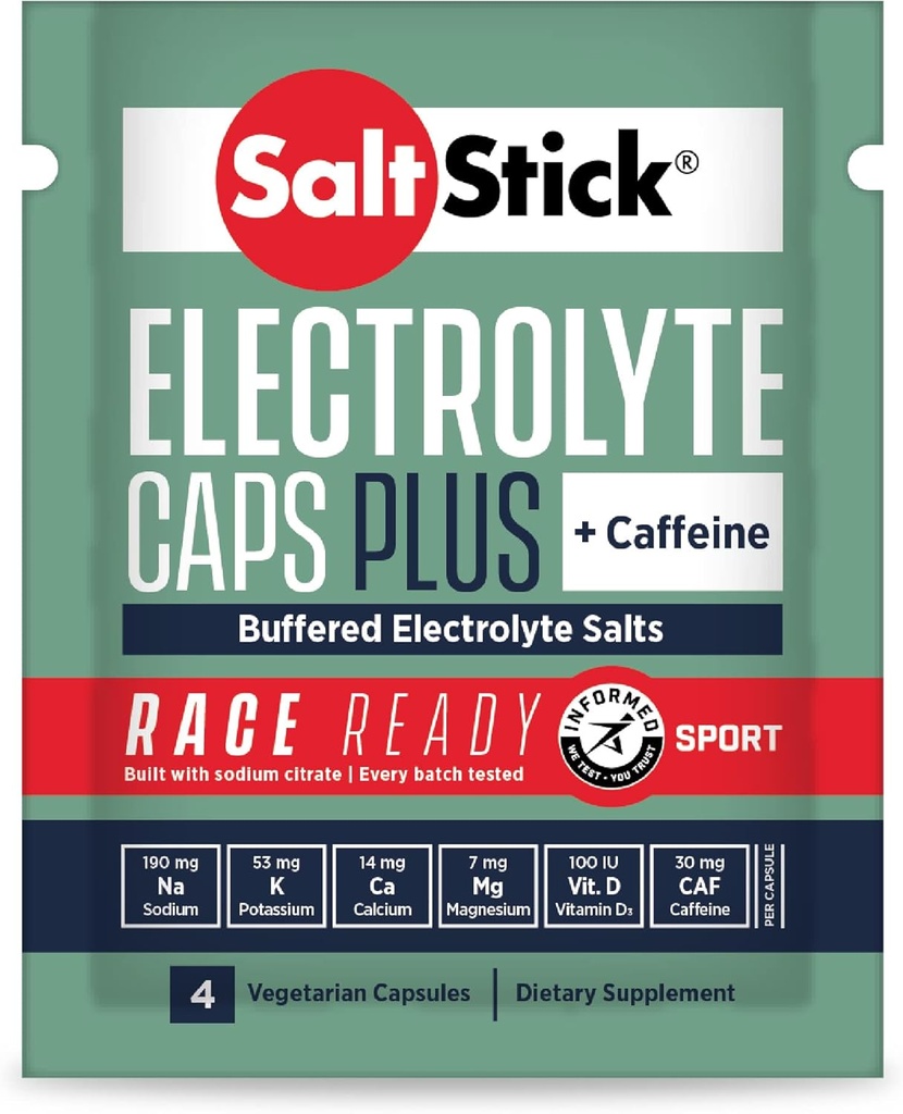 SaltStick Race Gotowe Kapsułki Electrolyte z kofeiną 124; 96 Kapsułki 124; Pigułki soli do biegania, Hydration, Pomaga zmniejszyć skurcze mięśni 124; 24 Pakiety, 4 Kapsułki każdy