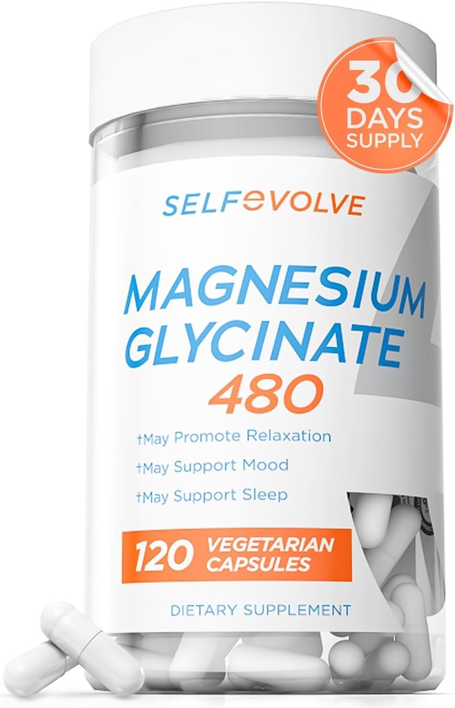 Magnezu Glicynian 480mg - Wysoka absorpcja Magnezu Suplement Wspomaganie Relief, Sen, Heart Health, Nerwy, Mięśnie, i Metabolizm, 120 Kapsułki Veggie, 1 Miesiąc dostaw