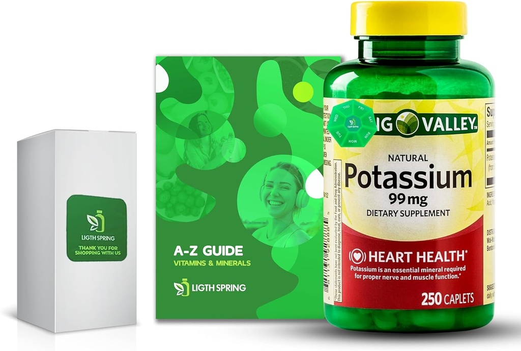 Potas 99 mg, 250 Caplets Bundle z ekskluzywnych witamin i minerałów A do Z - Better Light & Spring Guide