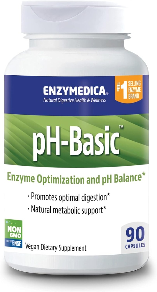 Enzymedica, pH- Basic, zawiera enzymy trawienne, składniki odżywcze i zioła, Wspiera zdrową trawienie i pH Równowaga, 90 Count - FFP