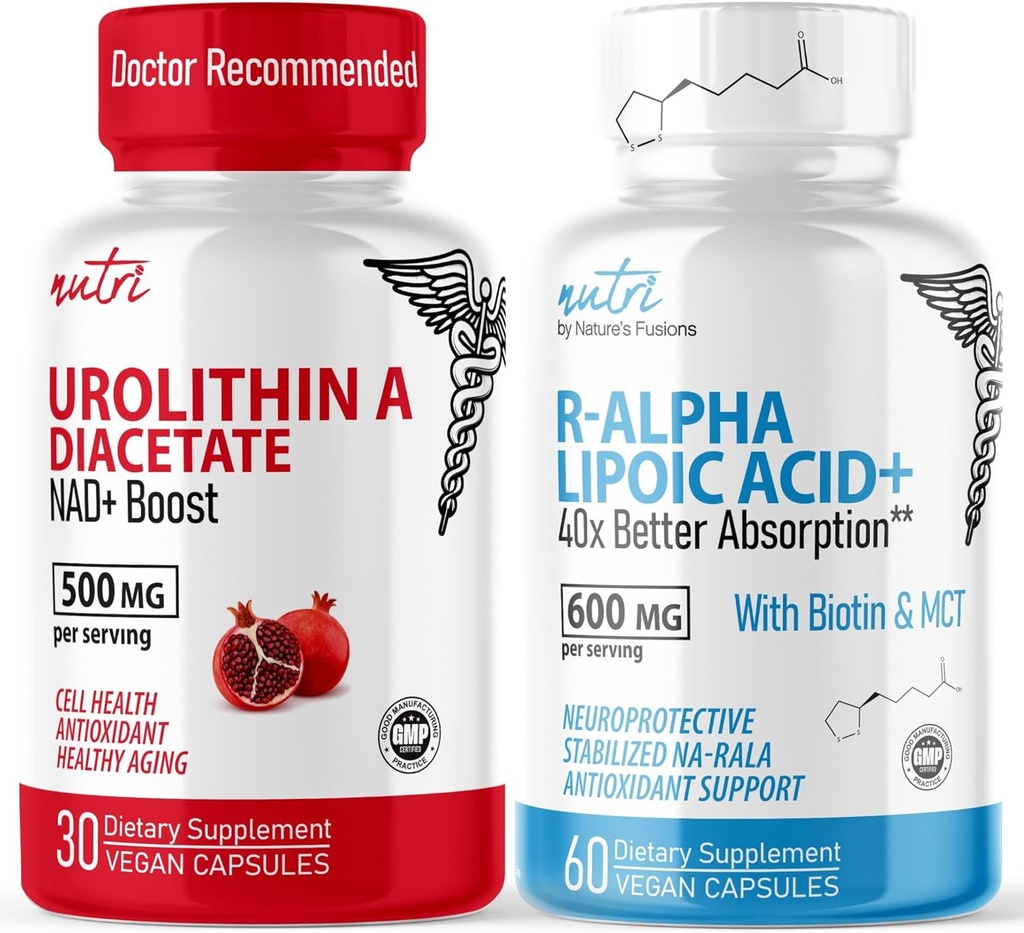 Fuzje natury Urolityna A Dioctan 500mg & R Kwas lipowy alfa 600mg (60 kapsułek) - Przeciwutleniacz / Zestaw energetyczny