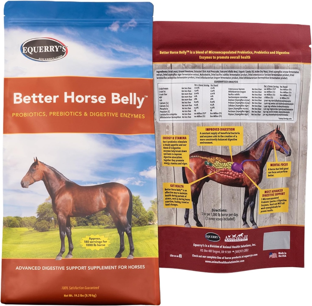 EQUERRY 's Better Horse Belly - Supplement with Gut Support Budapest 124; Probiotyka z Prebiotykami i Enzymami Digestive Bird124; for Colic, Digestive Upset - 19.2 LB