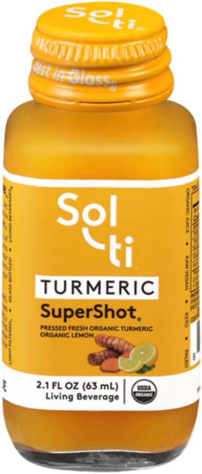 Sol- ti Organic Turmeric SuperShot Drink, Black Pepper Enhances Wchłanianie i Biodostępność kurkuminy w Turmeric do pomocy w ramach wspólnego wsparcia, SuperFood, 12 Pack (2.1 Fl oz)