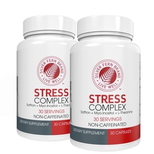 Silver Fern Stress Complex Supplement - Bez kofeiny - Sleep, Worry, Mood & More - z Saffron Supplements, L Theanine Supplement, & Myo- inositol - Natural Stress Relief Supplement (Pack of 2)