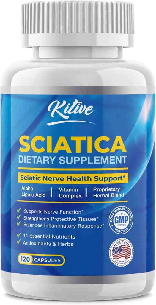 Sciatic Nerve Relief: Advanced Supplement for Sciatica - Potent Alpha Lipoic Acid & Turmeric & Herbal Relief Ingredients - Made in USA, 120 Capsules (120 Count (Pack of 1), Unflavored)
