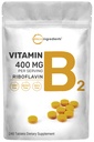 Micro Składniki Riboflavin Witamina B2, 400mg na Podawanie, 240 Mini tabletki 124; Esencjalny suplement witaminy B 124; Witaminy B dla Produkcji Energetycznej 124; Łatwy do połknięcia, Non-GMO