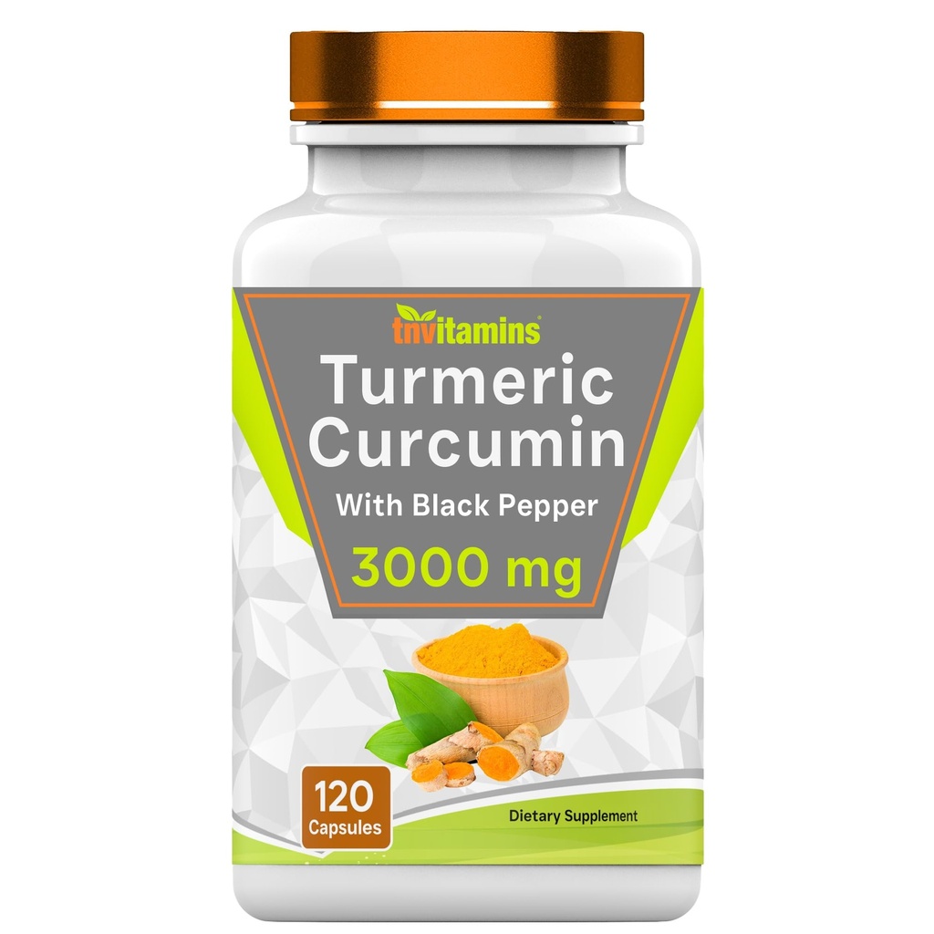 tnwitaminy Kurkumina Turmerowa Kapsułki z Black Pepper 124; 3000 MG - 120 Kapsułki 124; Dodatkowa siła Złota Kurkumina Kurkumina Suplement 124; NieGMO 124; Produkowane w USA